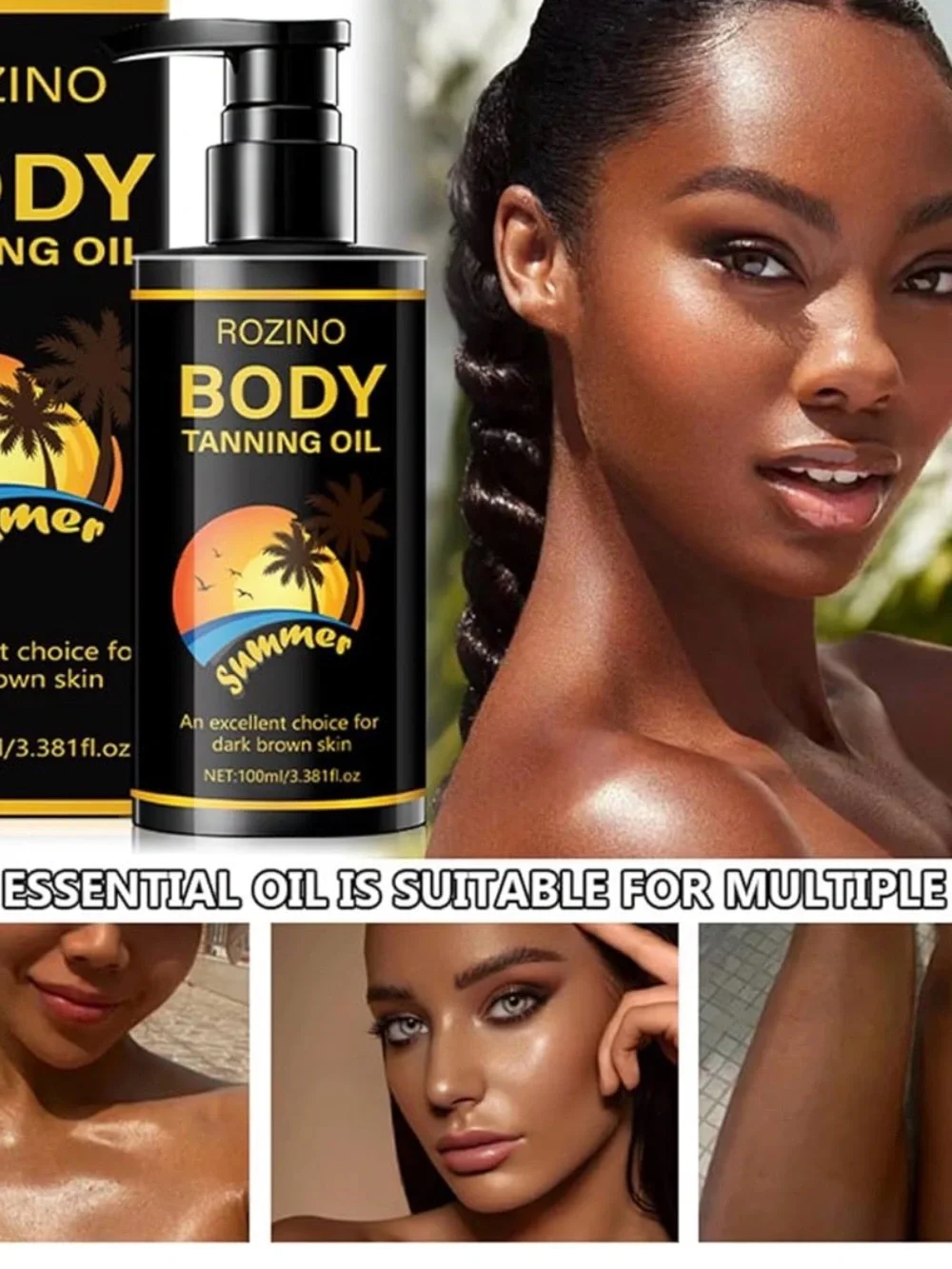 ROZINO Body Tanning Oil 3.381 fl oz SPF 0 for Body & Face
